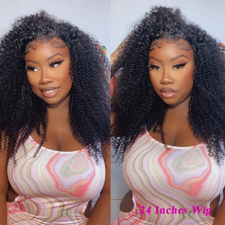 Pre Cut Glueless Kinky Curly Lace Wig Wear Go Human Hair Lace Closure Wigs Natural Hairline