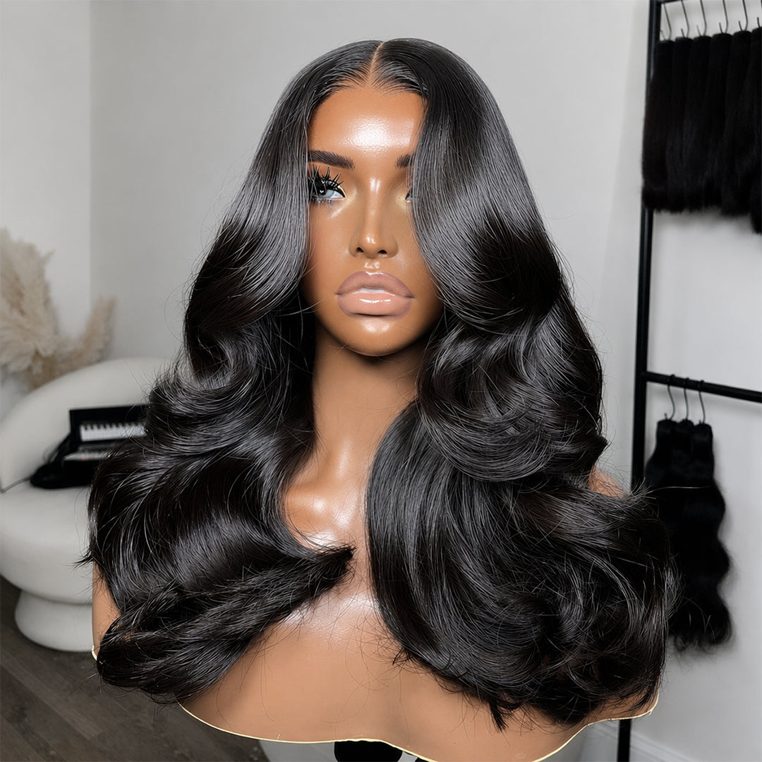 Styled Wig | Heavy Layers Body Wave Wigs 13x4 Lace Front Wigs Pre Cut Glueless Human Hair Wigs With Drawstring