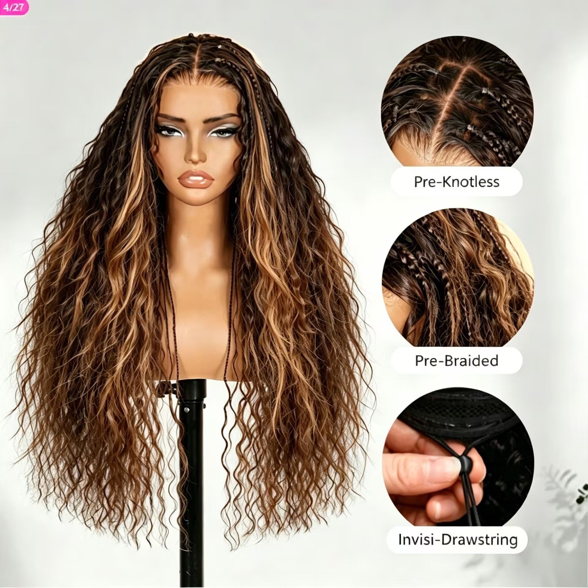 Zlike Highlight Glueless Long Loose Curls with Braided Parting 7x5 & 13x4 Transparent Lace Front Wig