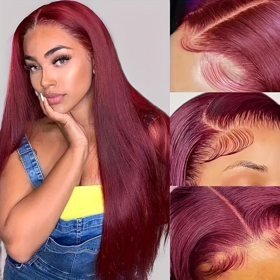 [BOGO] 99J Burgundy Ready Go Glueless Straight Transparent Lace Closure Wig Pre Cut Human Hair Wigs