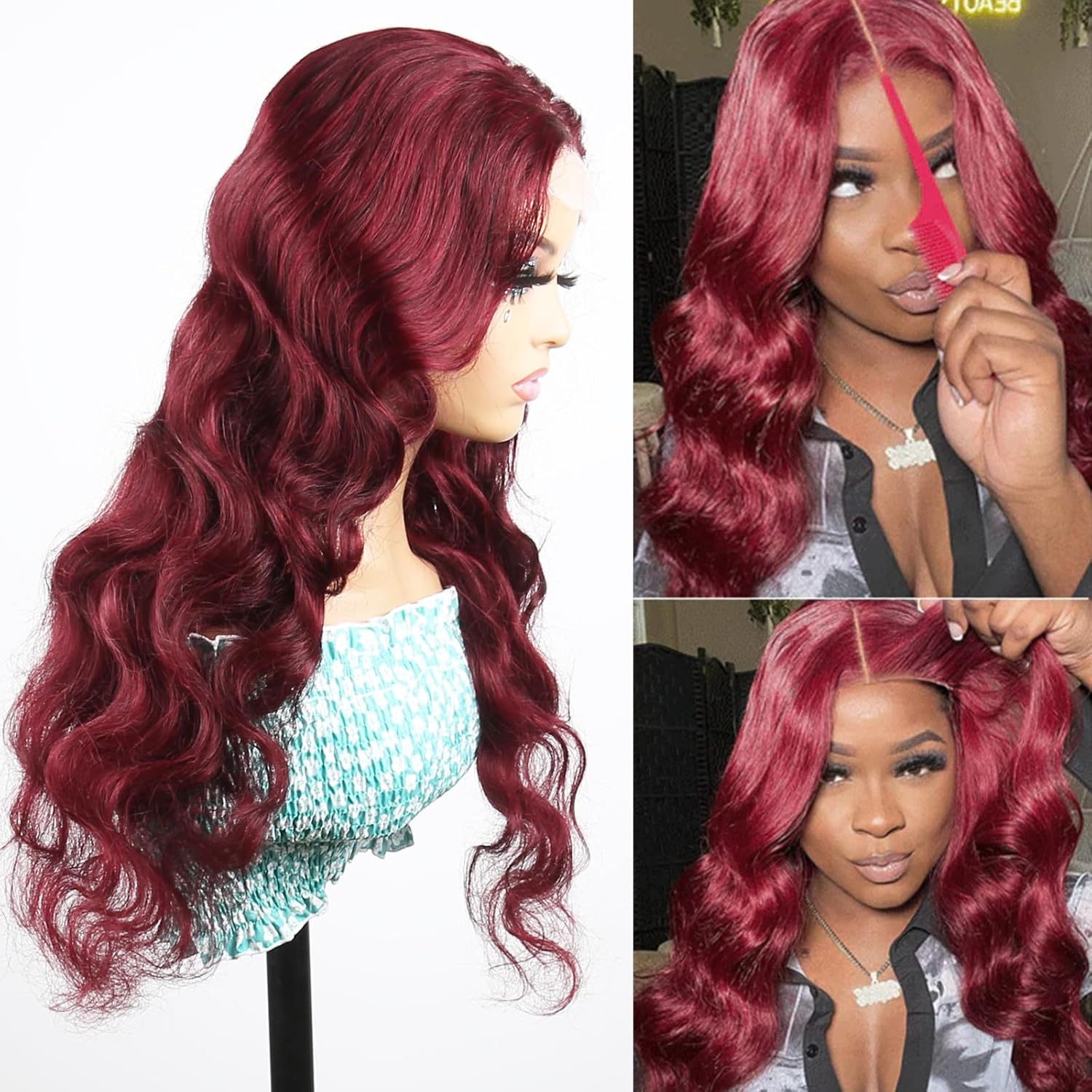 Ready Go Wig Body Wave 99j Transparent Lace Human Hair Wigs Pre Plucked With Baby Hair