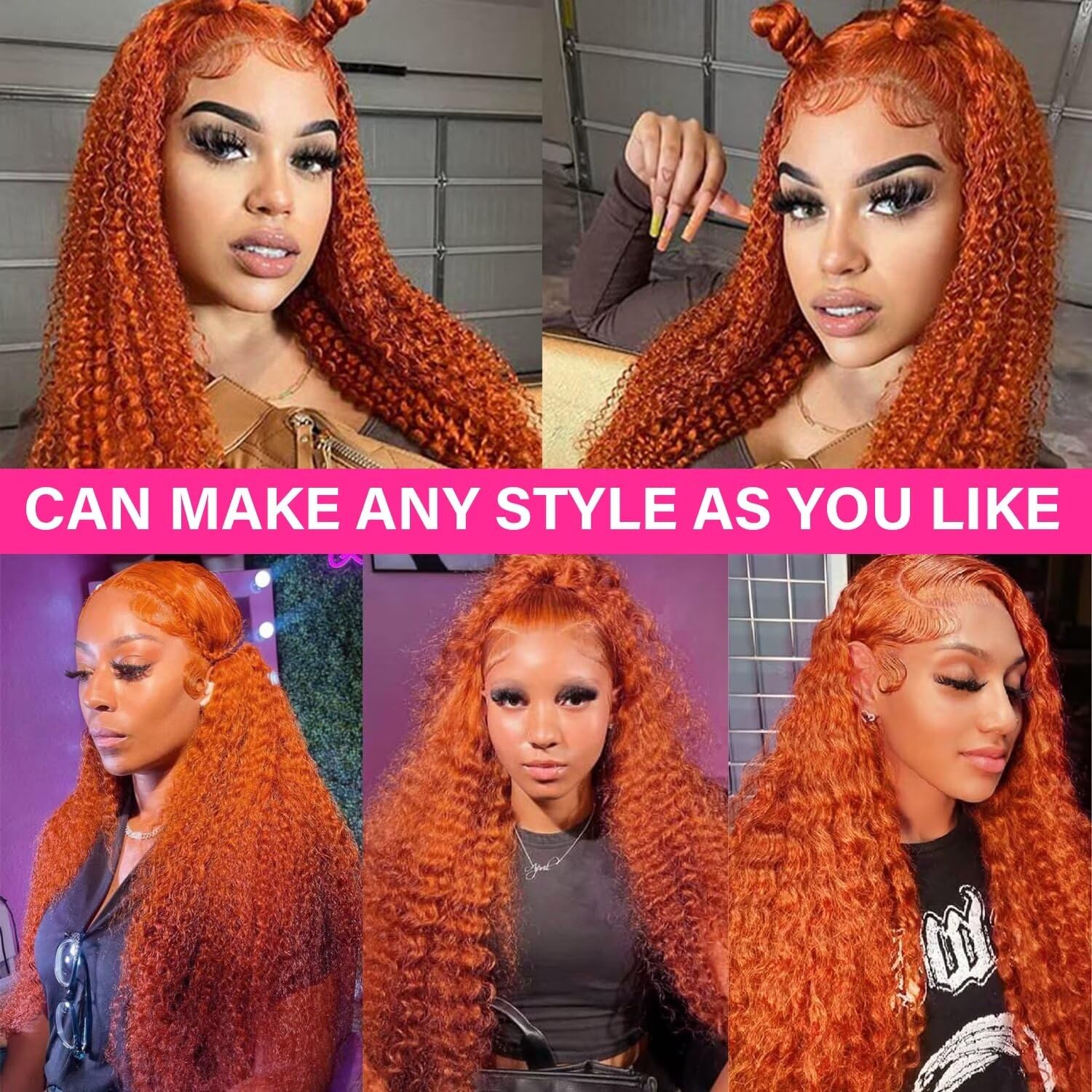 [ ZLIKE Amazon Clearance ] #350 Orange Colored Water Wave Human Hair Wigs Pre Plucked Transparent Lace Front Wig