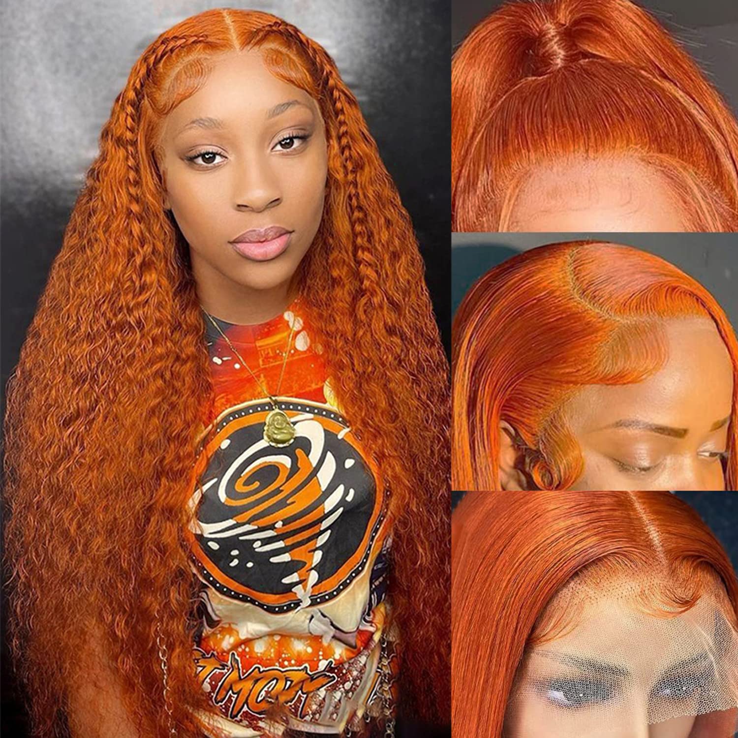 Pre Plucked Water Wave Lace Front Wig #350 Ginger Orange Colored Human Hair Wigs For Women