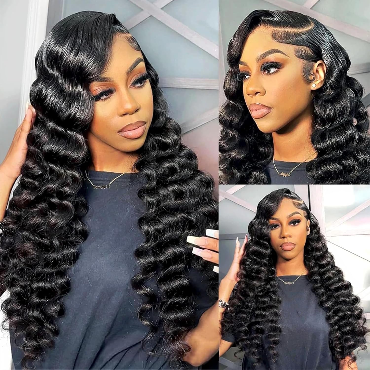 Zlike Natural Black Loose Deep Wave HD Transparent Lace Closure Wig Human Hair Wigs