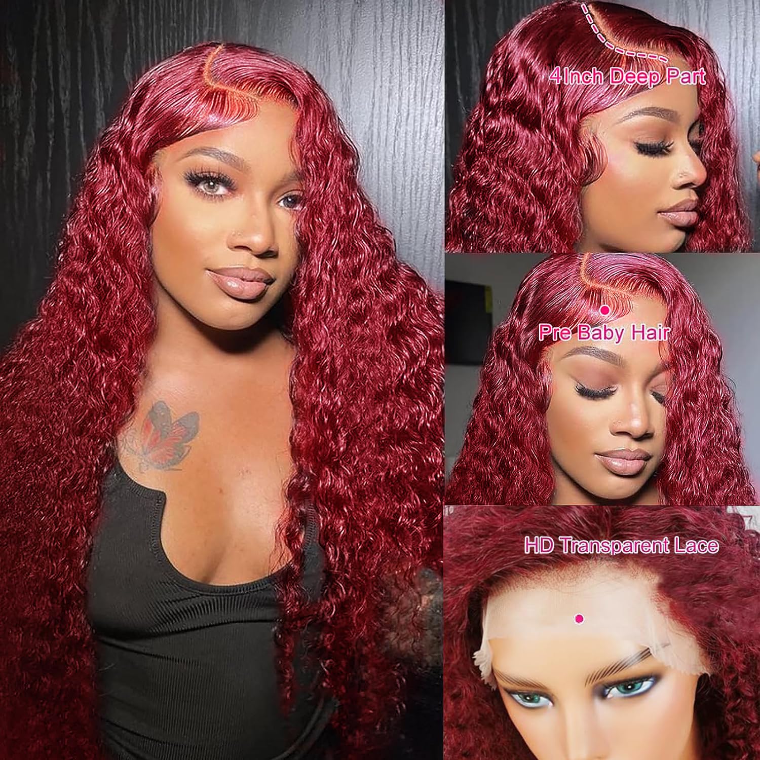 Code: ZL100F | Deep Wave 99J Burgundy Wig High Density Lace Front 100% Human Hair Wigs-Zlike