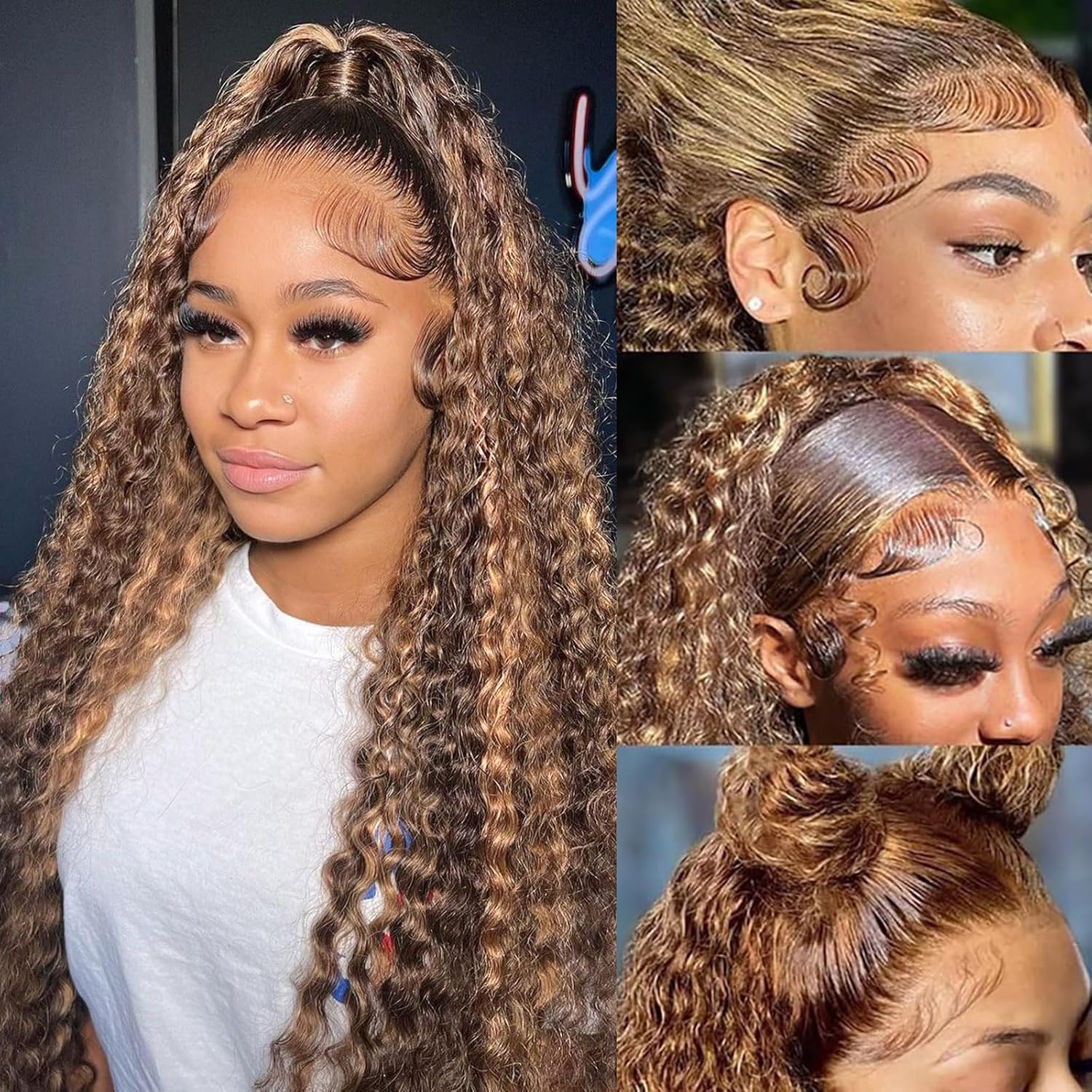 Ombre Highlight Piano 13x4 Lace Wig Water Wave Golden Human Wig Flash Sale
