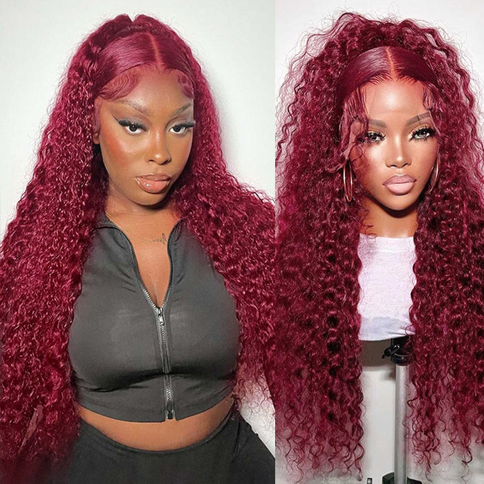 99J Burgundy Colored Deep Wave Wig 13X4 180% Density Lace Front Wigs 100% Human Hair