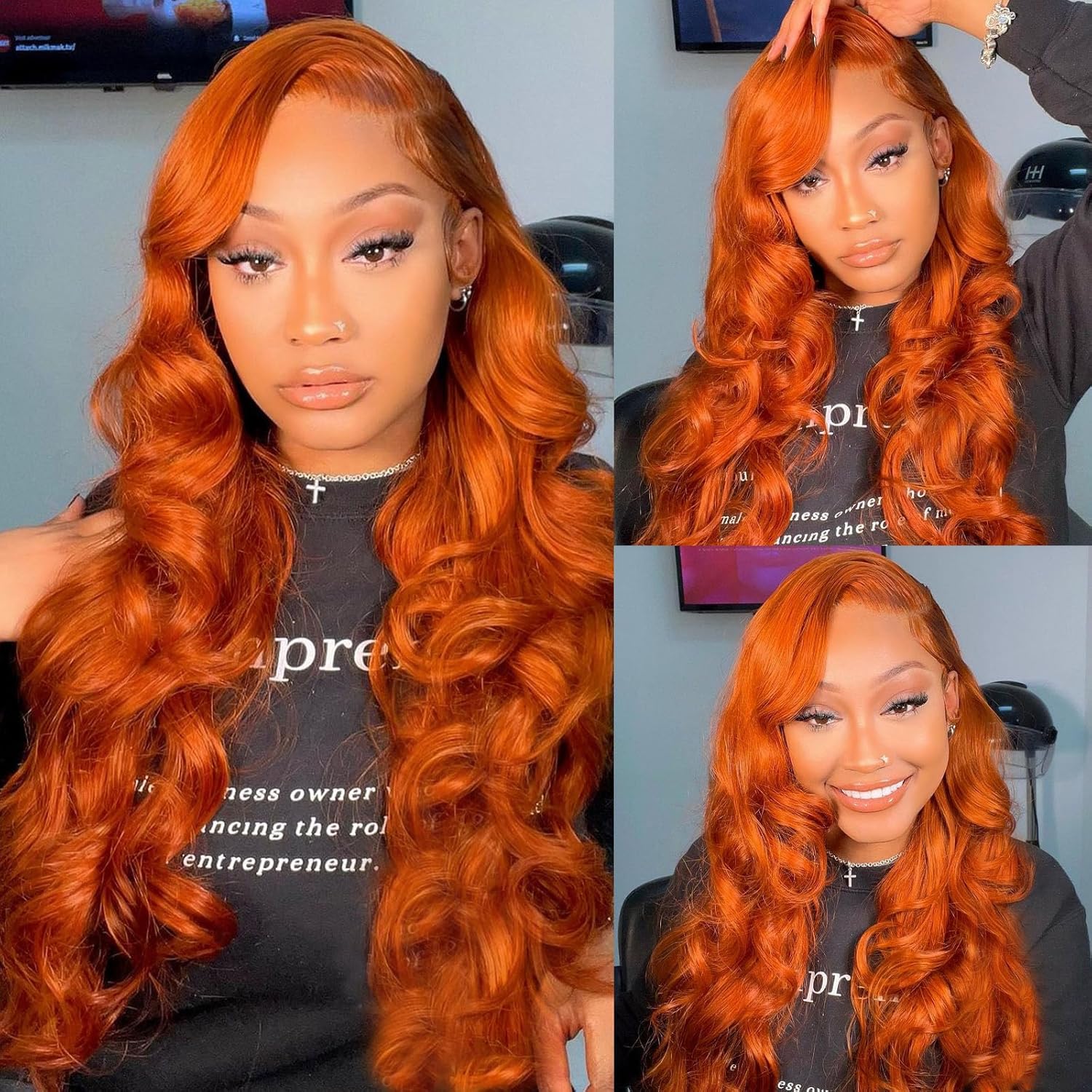 Ginger Orange Colored Body Wave Wig 13x4 Lace Front 180% Density Human Hair Wigs For Women