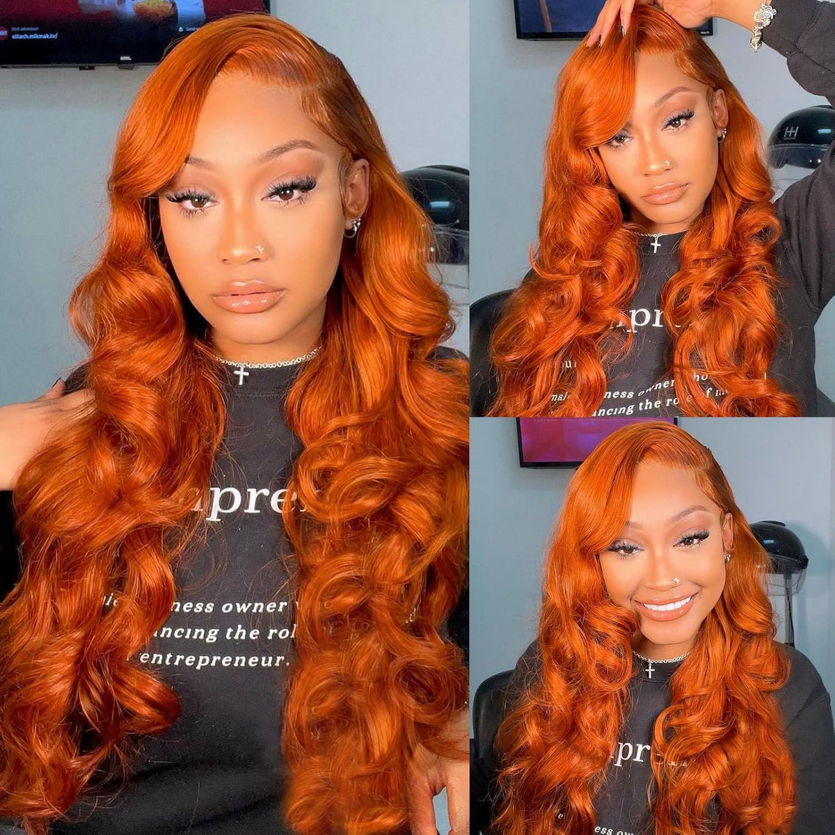 Ginger Colored Body Wave Wig 13x4 Lace Front 180% Density Human Wigs