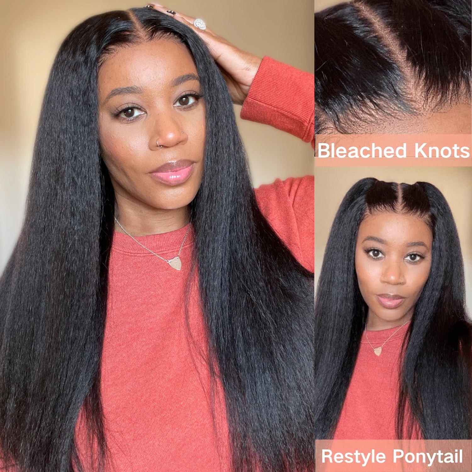 Glueless Lace Closure Wigs Yaki Straight Pre Cut Wear Go Human Hair Wigs With Baby Hair