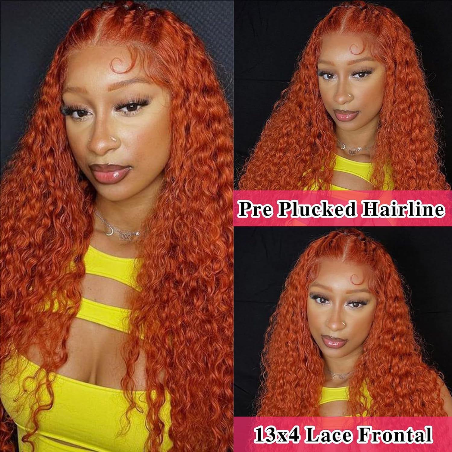 Zlike Pre Plucked Ginger #350 Deep Wave Lace Front Human Hair Wigs For Women