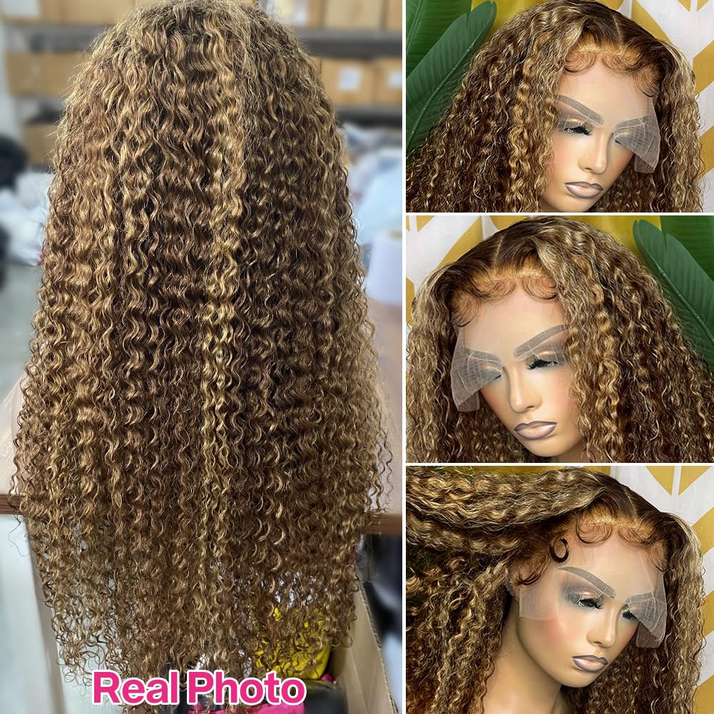 Honey Blonde Highlight Water Wave 13x4 Lace Front Colored Human Hair Lace Wigs | Flash Sale