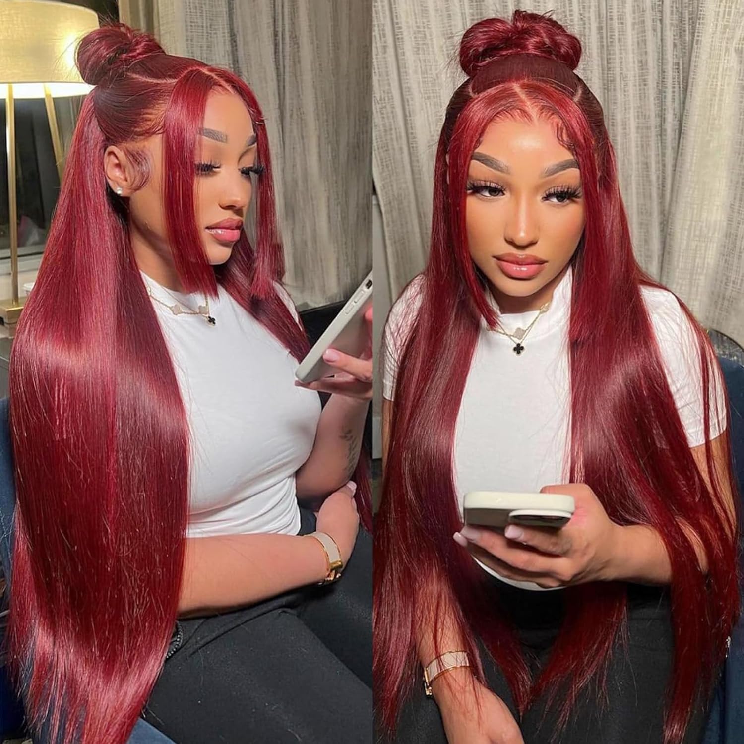 99J Straight Lace Closure Human Hair Wigs Red Colored Transparent 4x4/13x4 Lace Front Wig With Baby Hair-Zlike