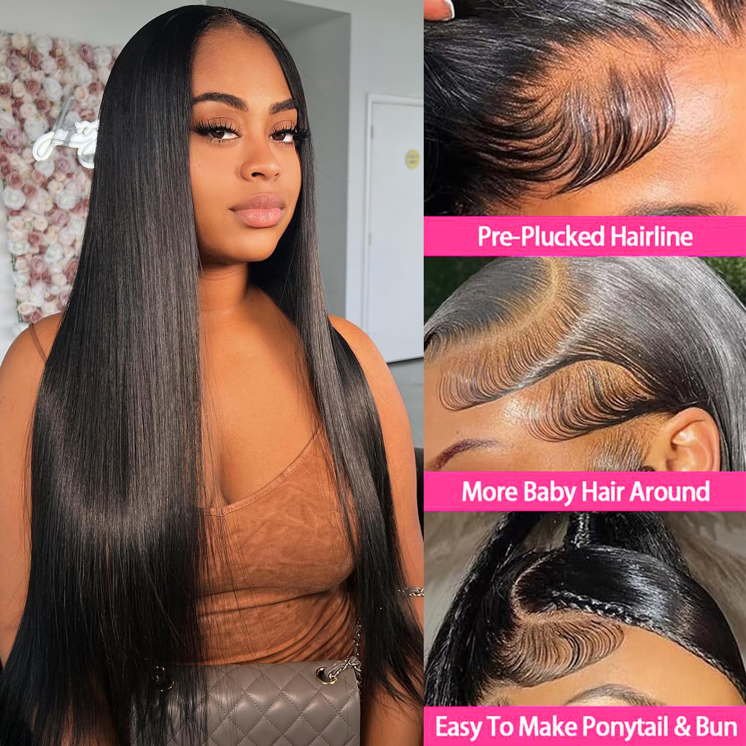 Long Straight Human Hair Wigs Undetectable Transparent 13x4 Lace Front Wig