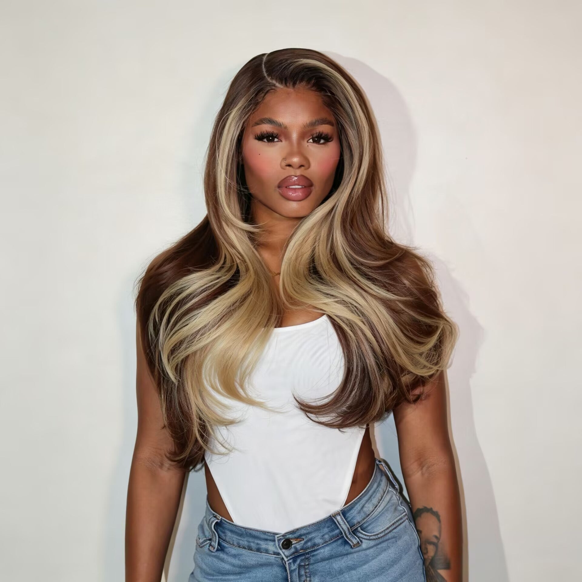 Zlike 7x5 Milk Tea Blonde Highlight Body Wave Glueless Pre-Styled Pre-Everything Human Hair Wig