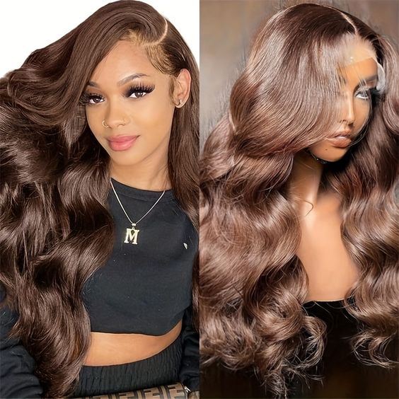 [BOGO] #4 Chocolate Brown Body Wave Lace Front Wig Pre Plucked Human Hair Wigs With Baby Hair