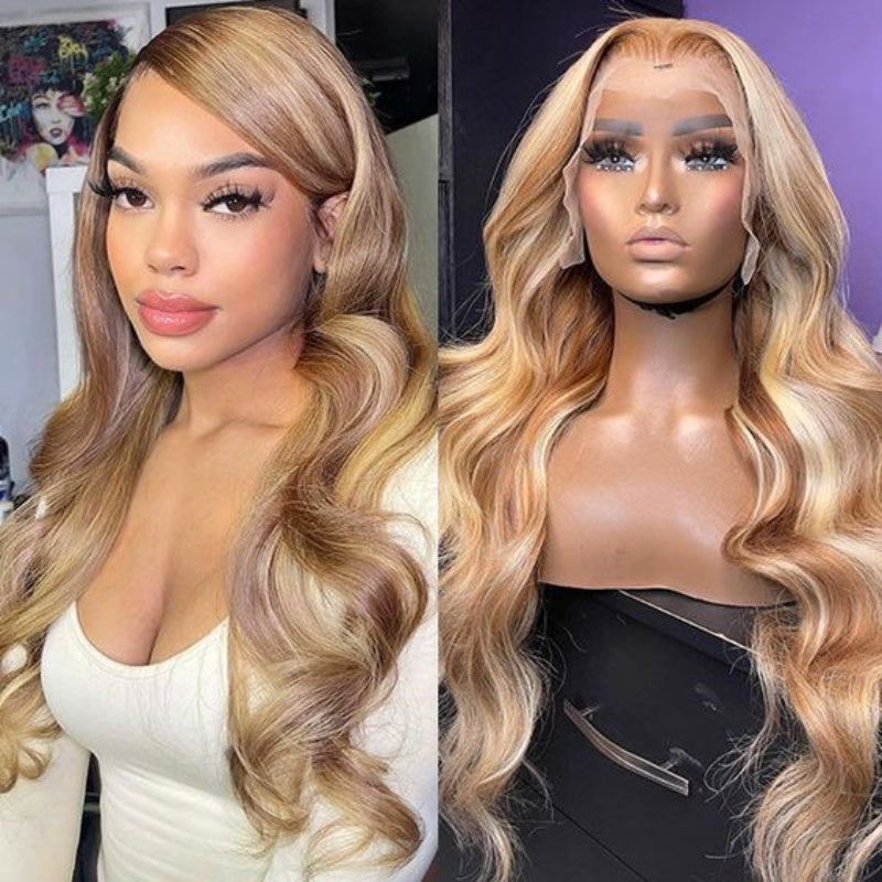 [Aicrelery] P4/613 Blonde Highlight Lace Front Wig 180% Density Human Hair Wigs