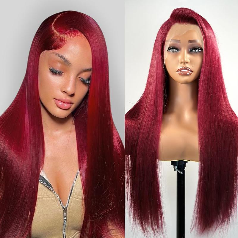 99J Straight Human Hair Wigs Red Colored Transparent Lace Front Wigs With Baby Hair-Zlike