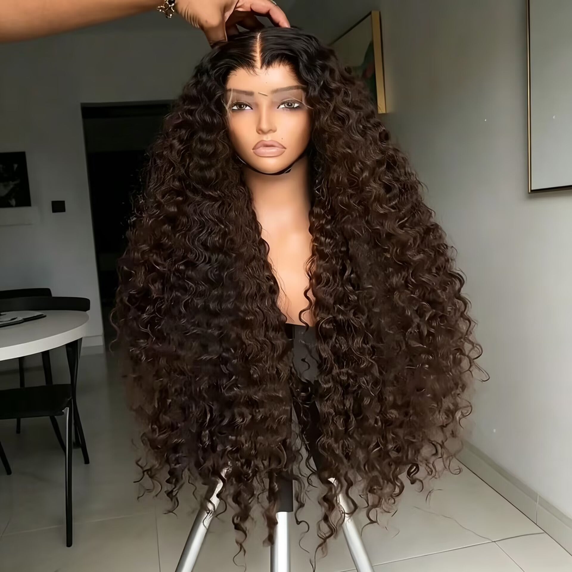 Zlike Chocolate Brown Burmese Curly 13x4 Lace Front Human Hair Wig 250%300 %Density