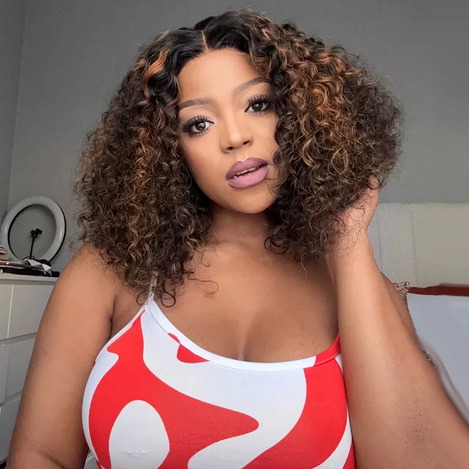 Zlike 250% Highlight Brown Jerry Curly Colored Glueless Lace Wigs Human Hair Ready To Wear