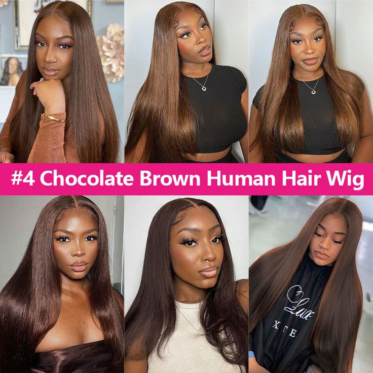 Pre Plucked #4 Chocolate Brown Silky Straight Lace Front Human Hair Wigs With Baby Hair