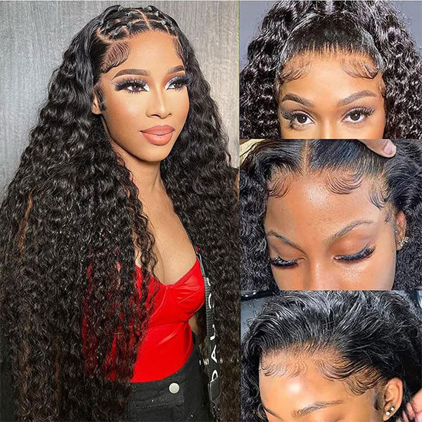 30"=$198 Water Wave Wig 100% Human Hair Transparent Lace Front Wigs Natural Hairline