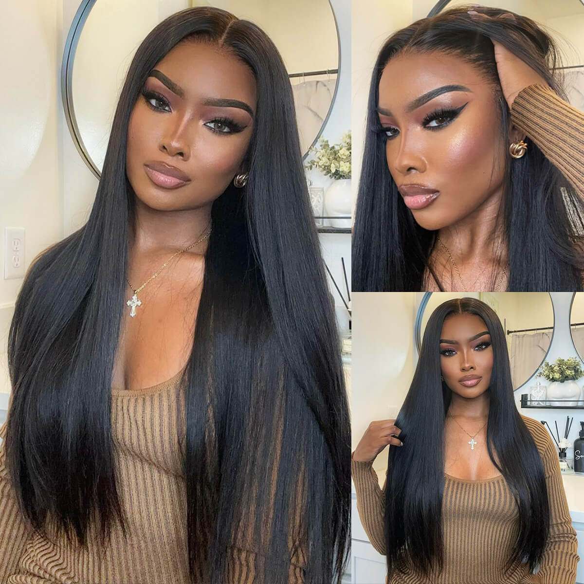 Zlike Straight Wigs Glueless 7x5 Closure Lace Human Hair Wigs With Drawstring
