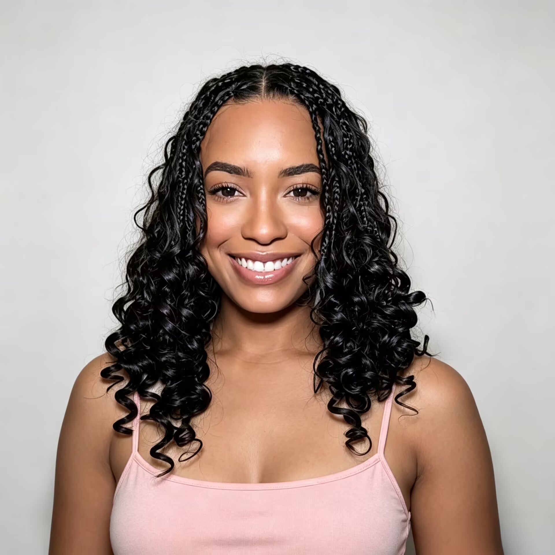 Zlike 7x5 Lace Front Boho Braids Wig with Boho Spiral Curls, Human Hair Glueless Pre Plucked Natural Black