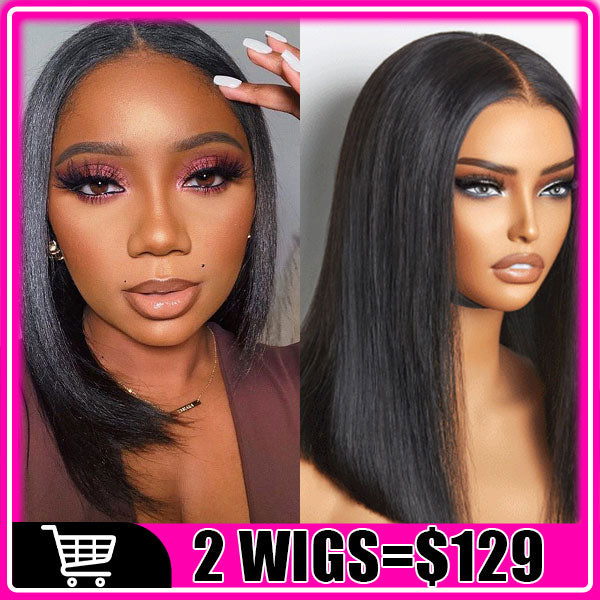 $129/2 Wigs | 10Inch Bob Glueless 5x5 Lace Closure Straight Highlight Wig + 10Inch Bob 13x4 Lace Front Straight Wig