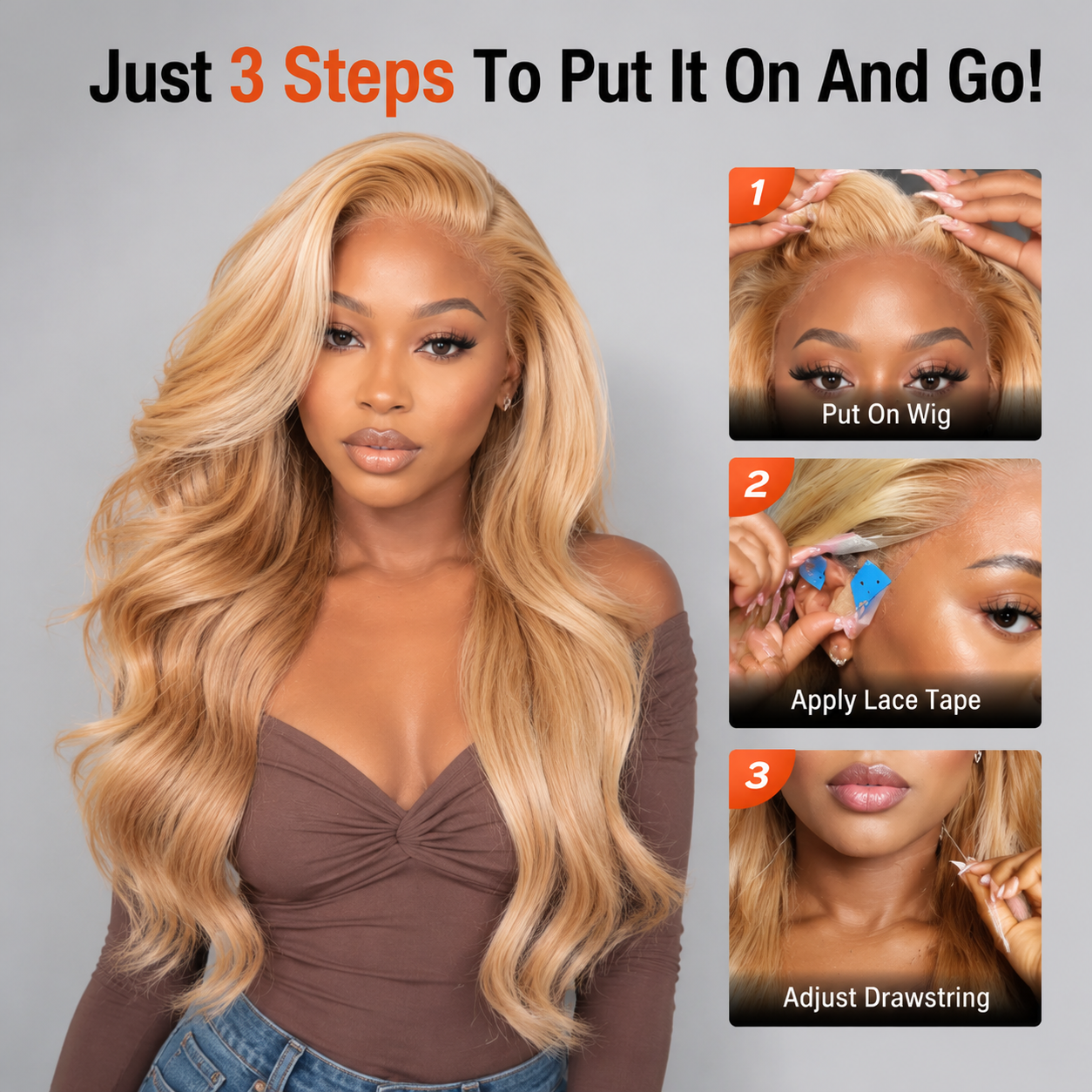 Zlike Milk Tea Brown Highlight Body Wave Wig 7x5 Lace Frontal Glueless Human Hair Wig With Drawstring