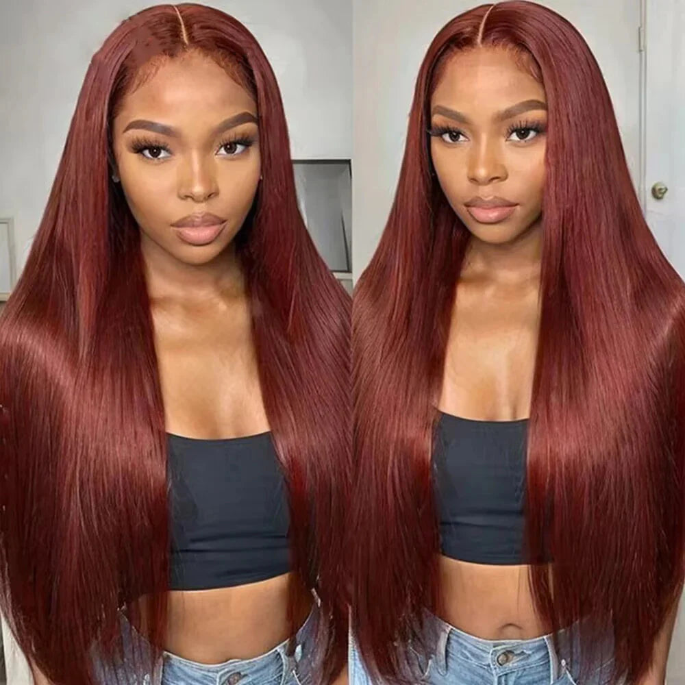 Reddish Brown #33 Silky Straight 13x4 Lace Frontal Human Hair Wigs For Women-Zlike