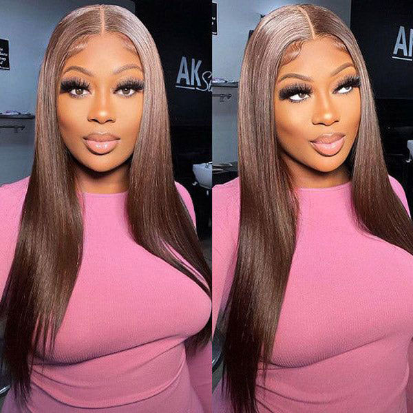 Chocolate Brown #4 Silky Straight Wig Lace Front Human Wigs