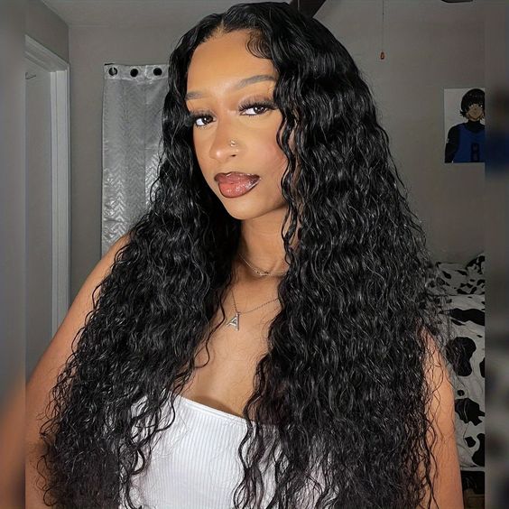 High Density Water Wave Transparent Lace Front Wig Pre Bleached Human Hair Wigs For Women