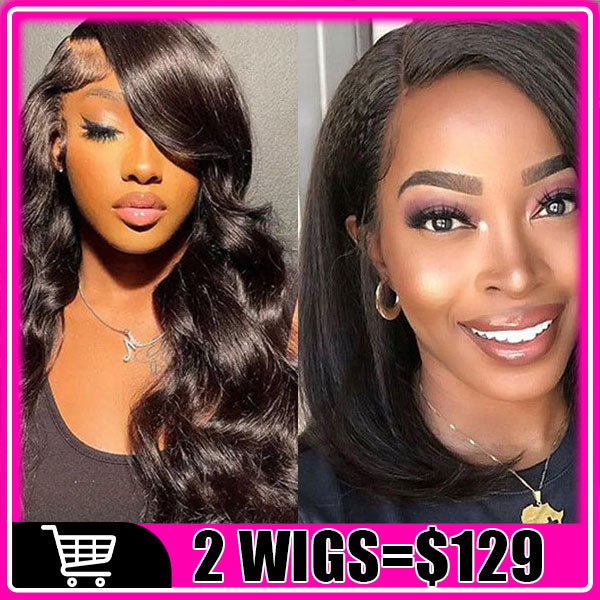 $129/2 Wigs | U Part Glueless Wear & Go Body Wave Wig + 10Inch Glueless Pre Cut Yaki Straight Bob 5X5 Lace Closure Wig