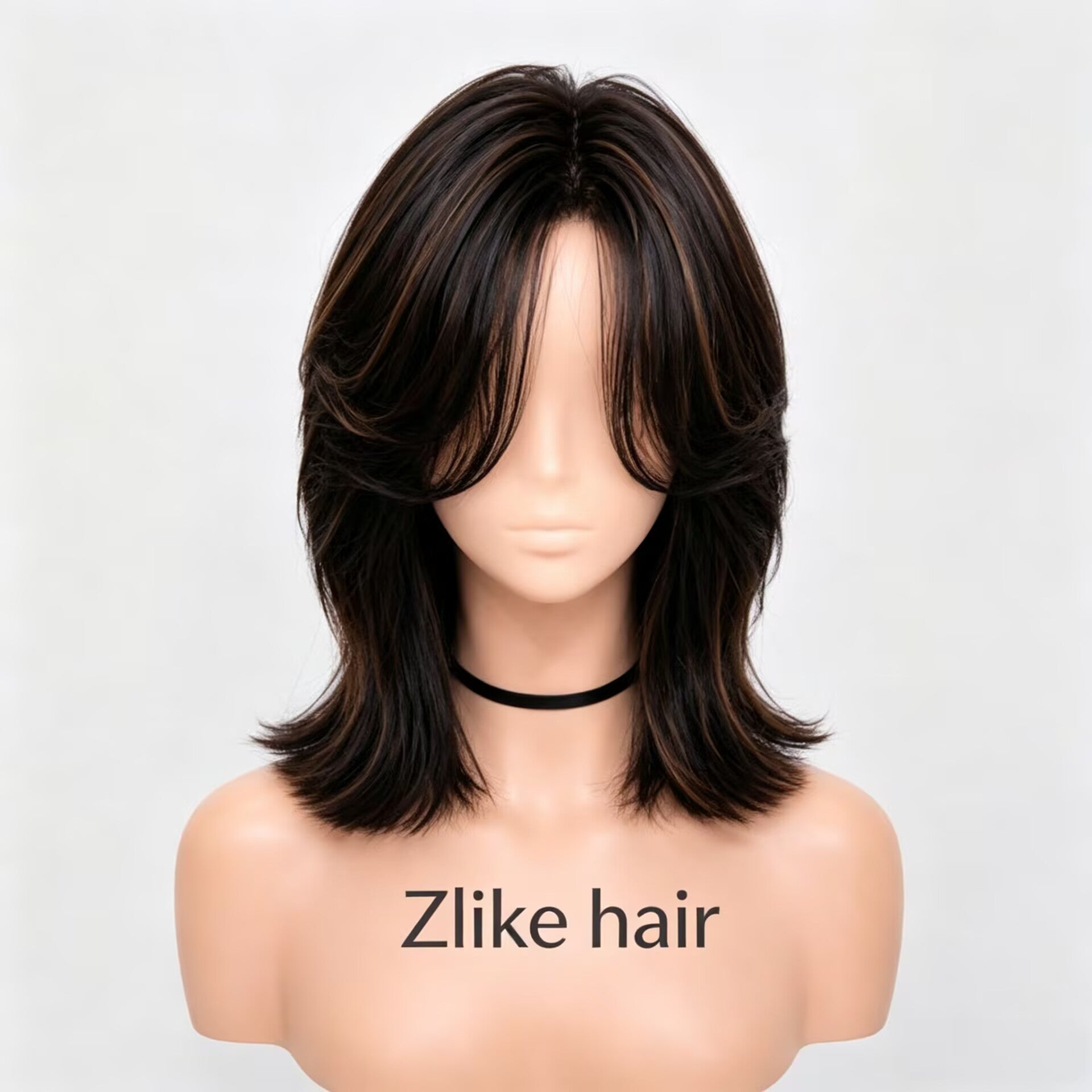 Zlike Brown Highlight Yaki Lob Wig with Butterfly Layers & Curtain Bangs Glueless Human Hair Lace Front Wig
