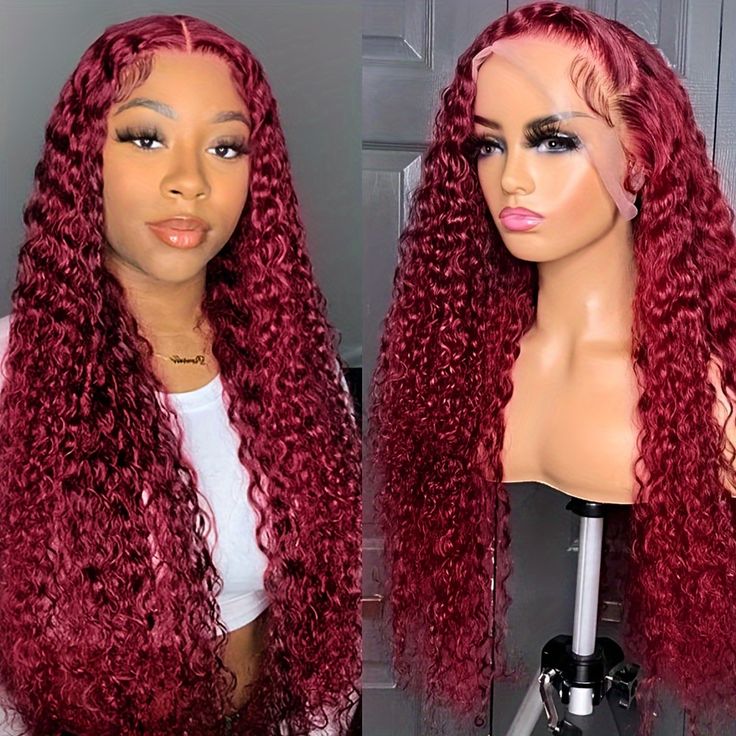 Pre Plucked 99J Burgundy Human Hair Wigs 13x4 Deep Wave Transparent Lace Front Wig With Baby Hair