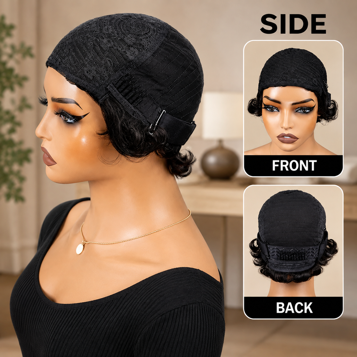 Zlike Pixie Cut Pre-Styled Human Hair Wig Short Curly Machine Made Wig Beginner Friendly
