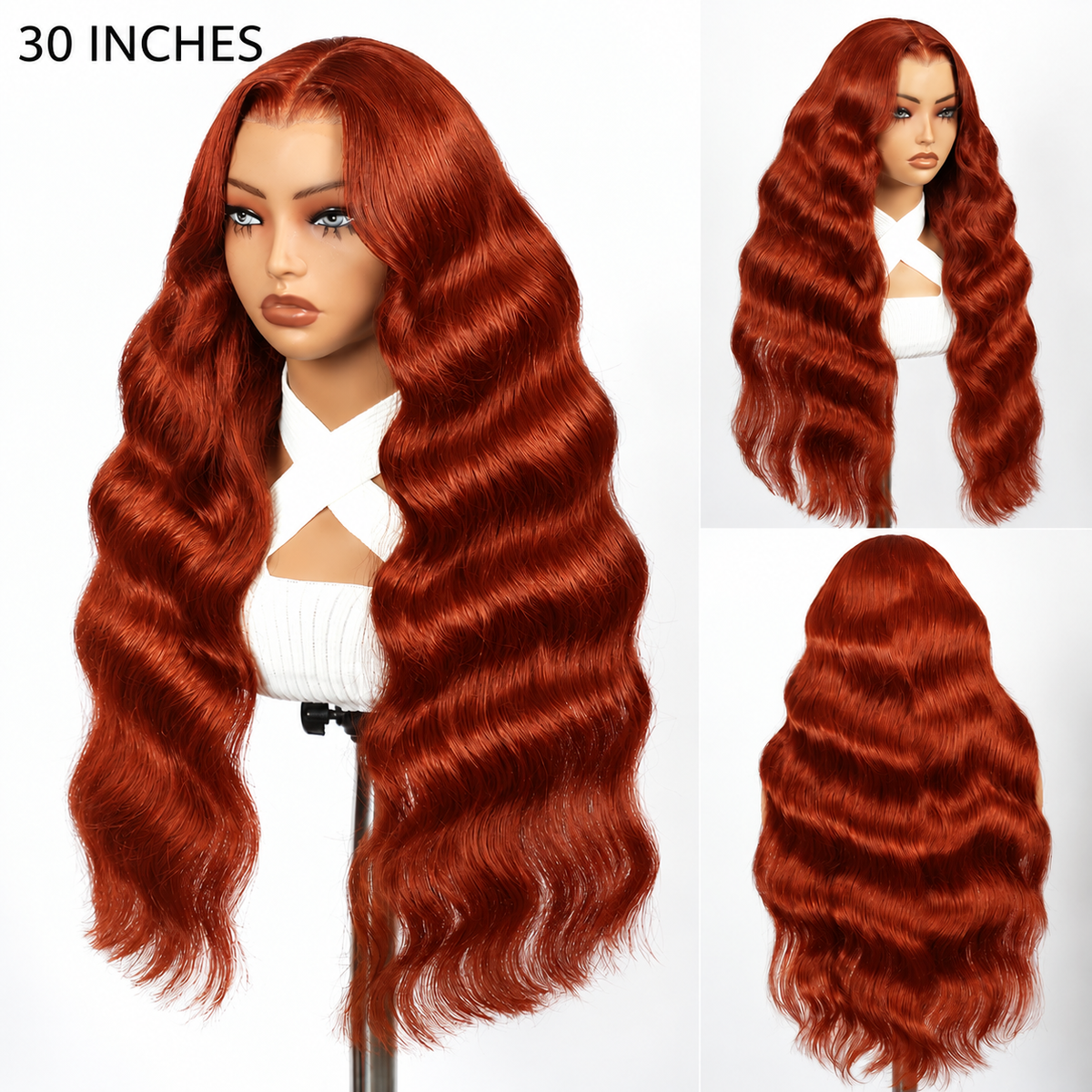 Zlike 300% Density #350 Ginger Orange Loose Deep Wigs Virgin Human Hair Transparent Lace Lace Front Wigs Super Double Drawn with Drawstring