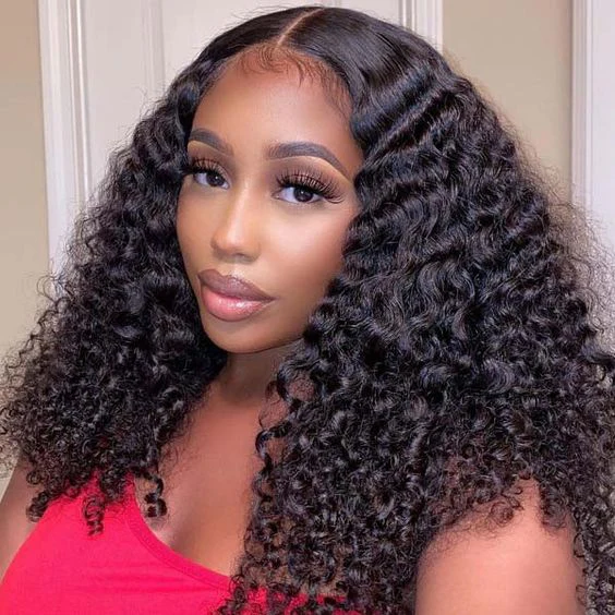 Zlike Deep Wave Transparent Lace Front Wigs 100% Human Hair Wigs Pre Plucked Hairline