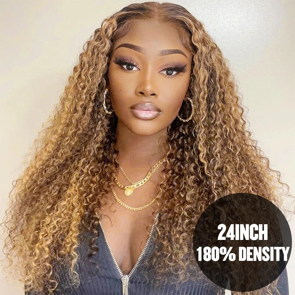 Ombre Highlight Piano Color 13x4 Lace Wig Water Wave Brown Golden Human Hair Wig | Flash Sale