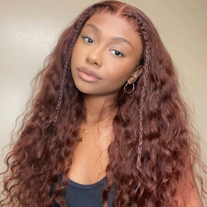 Brown Brunette Auburn Copper Color Water Wave Lace Front 100% Human Hair Wigs