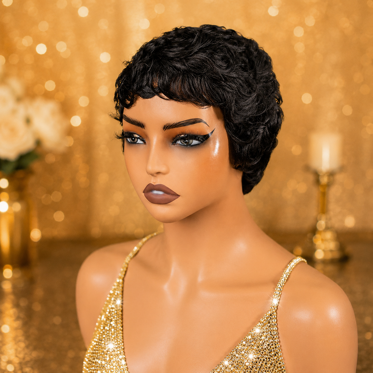 Zlike Pixie Cut Pre-Styled Human Hair Wig Short Curly Machine Made Wig Beginner Friendly