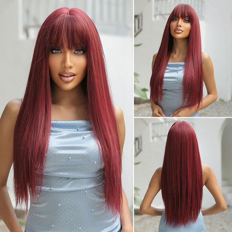 Zlike 99J Straight Wig With Bangs Silky Straight Glueless Human Hair Wigs Natural Hairline