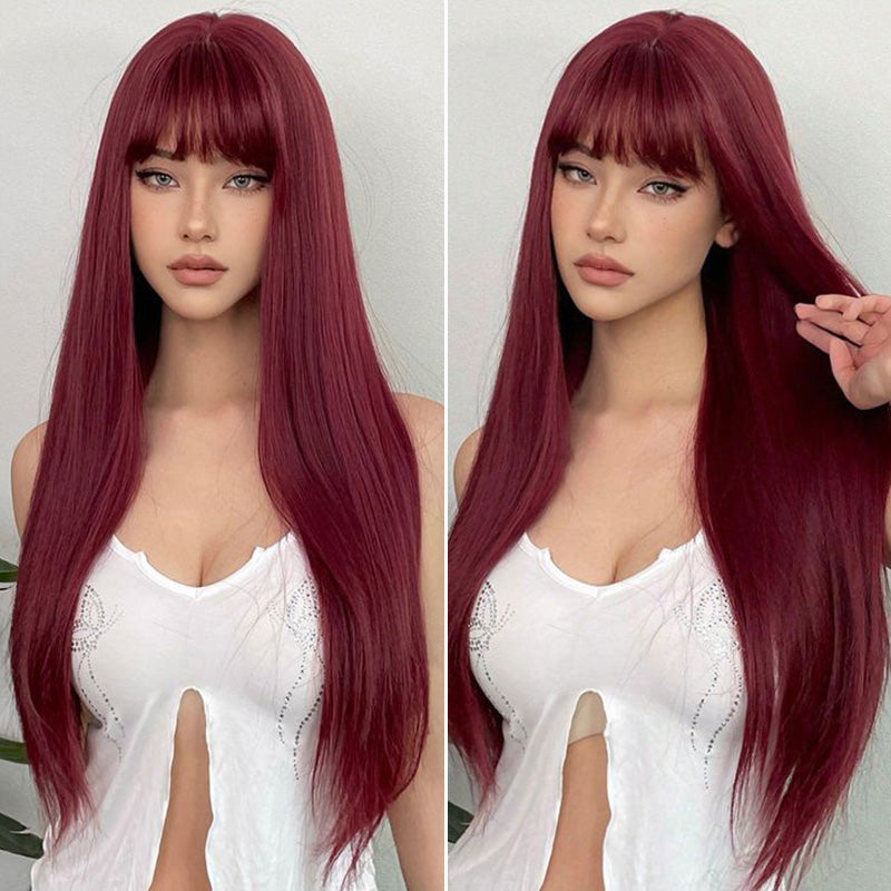 Zlike 99J Straight Wig With Bangs Silky Straight Glueless Human Hair Wigs Natural Hairline