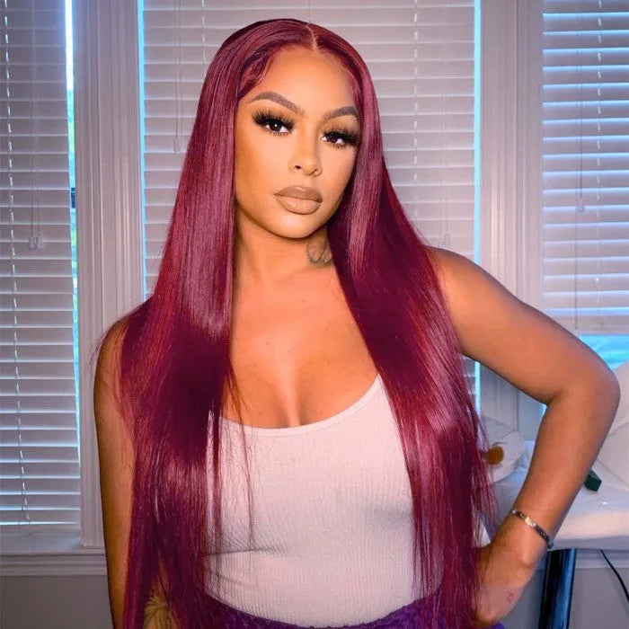 99J Straight Lace Closure Human Wigs Colored Transparent 4x4 13x4 Lace Front Wig