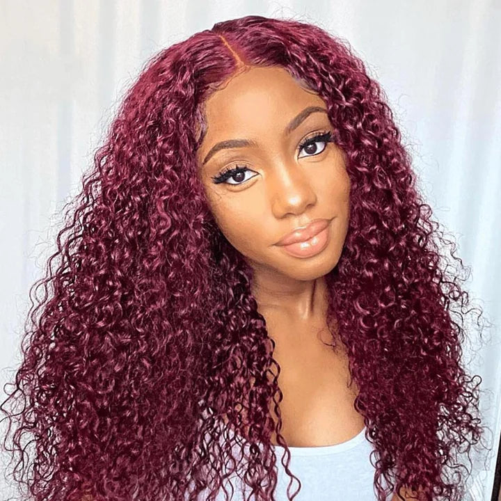 99J Colored Lace Front Human Hair Wigs Jerry Curly Transparent Lace Glueless Wig For Women-Zlike