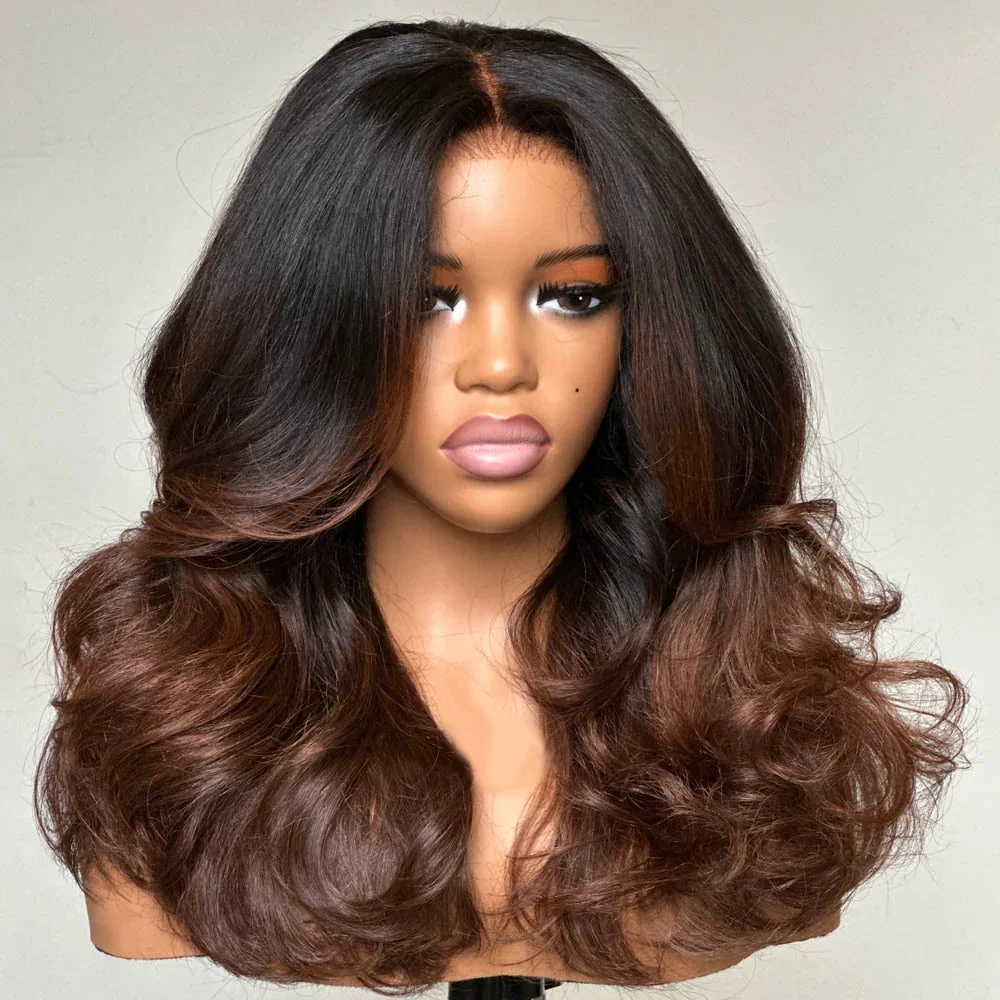 Zlike 300% Density Heavy Layered Cut Ombre Brown Colored Glueless Lace Wig