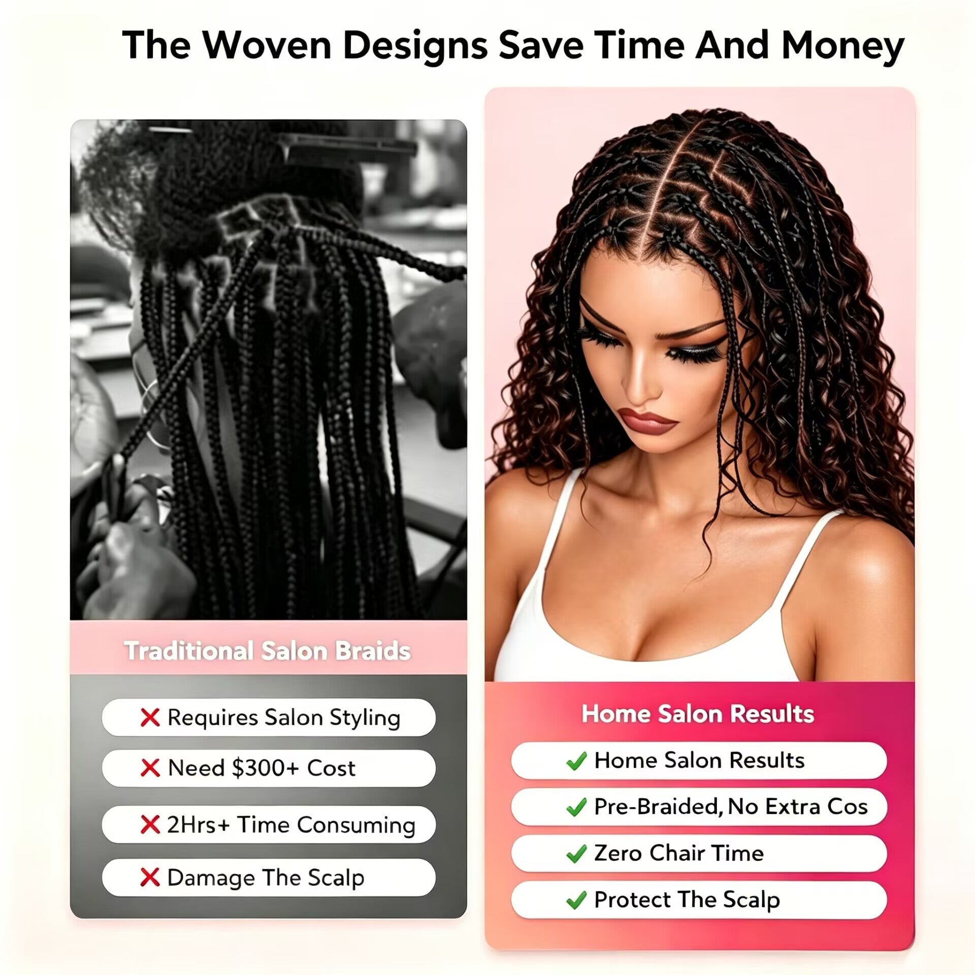 Zlike Ombre Boho Knotless Braids Water Wave Wig  13x6 HD Lace Front Human Hair Glueless Pre-Cut Lace Wig