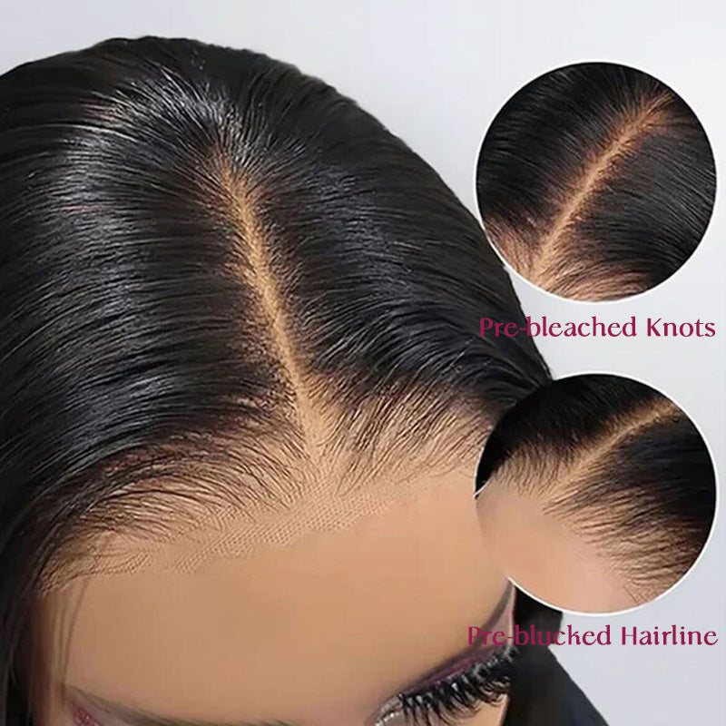 Glueless Lace Closure Wigs Yaki Straight Pre Cut Wear Go Human Hair Wigs With Baby Hair