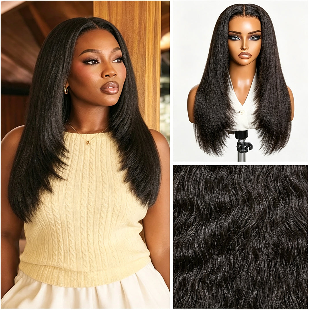 Zlike 250% Density Kinky Body Wave Layered Cut 7x5 Pre-Cut Lace Front Human Hair Wigs